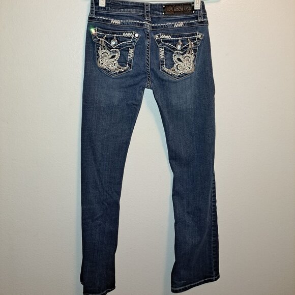 L.A. idol Denim - L.a.Idol USA Flap Pocket Embroidered Rhinestone Jeans